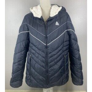 Reebok Women's Lightweight Quilted Hooded Puffer Jacket Size Large Black
